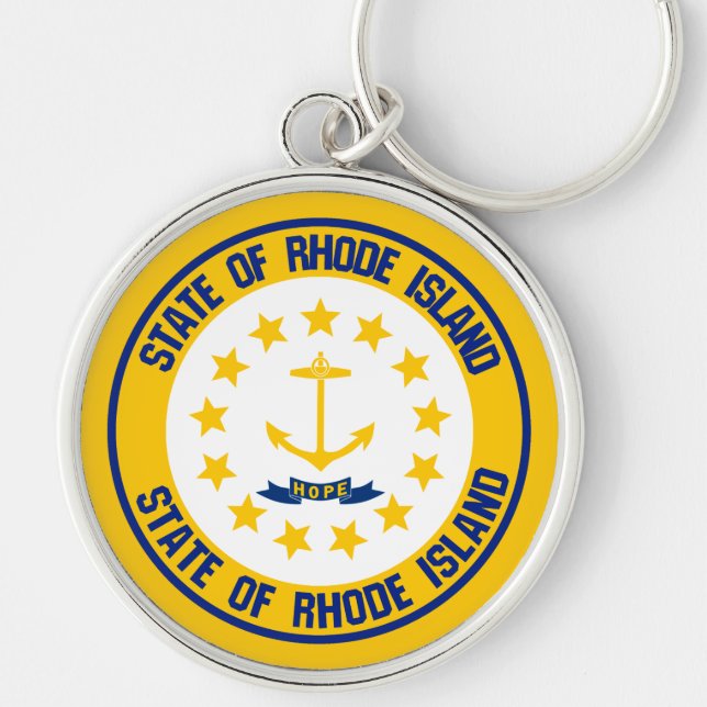 Rhode island Round Emblem Rund Silverfärgad Nyckelring (Framsidan)