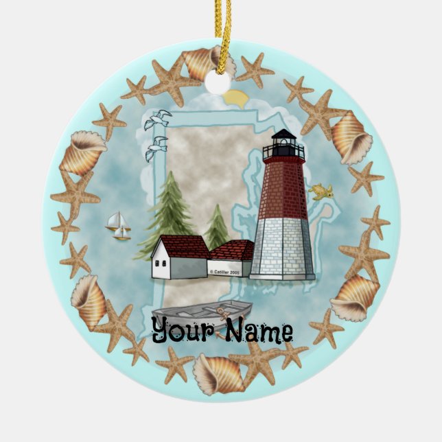 Rhode island Snäcka Lighthouse-eget namn Ornament (Framsidan)