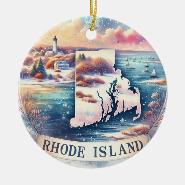 Rhode island Snowy Winter Julgran Julgransprydnad Keramik (Framsidan)