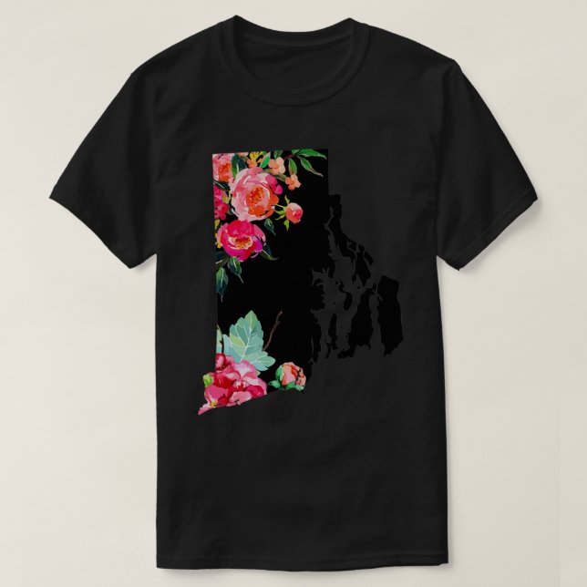 Rhode island-staten Karta-Pridet Patriotic Blommig T Shirt (Design framsida)