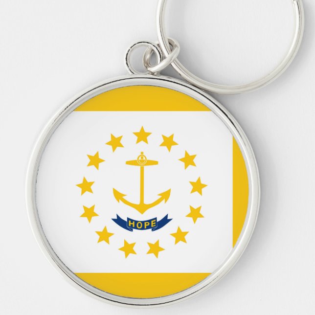Rhode island Statlig flagga design Rund Silverfärgad Nyckelring (Framsidan)