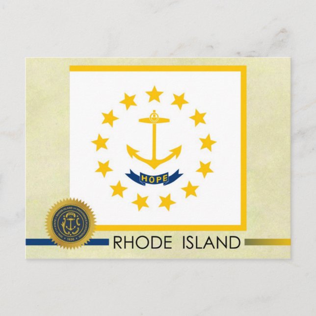 Rhode island Statlig flagga och Seal Vykort (Framsida)