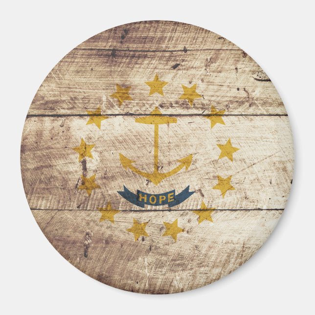Rhode island Statlig flagga på gammal trägrain Magnet (Framsidan)