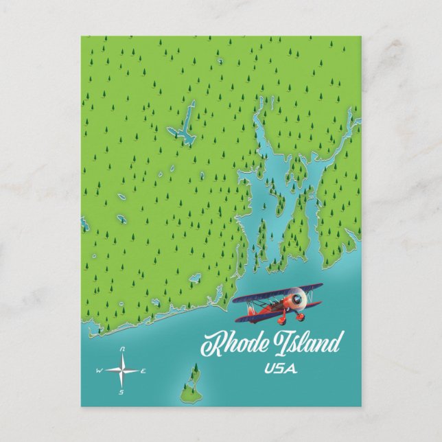 RHODE ISLAND USA KARTA VYKORT (Framsida)