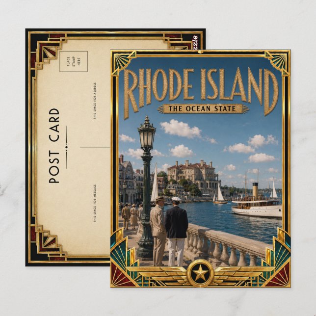 Rhode Island Vintage Art Deco Guldåldern Vykort (Fram/baksida)