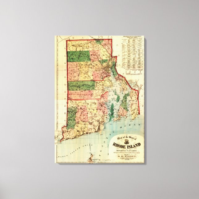 Rhode IslandPanoramic MapRhode Island Canvastryck (Framsida)