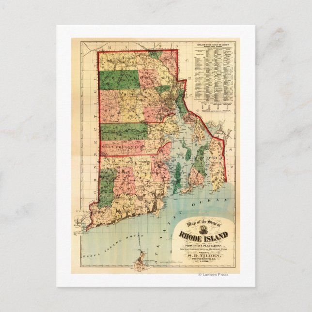 Rhode IslandPanoramic MapRhode Island Vykort (Framsida)