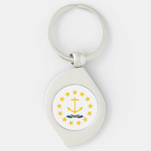 Rhode Islands statsflagga Swirl Silverfärgad Nyckelring