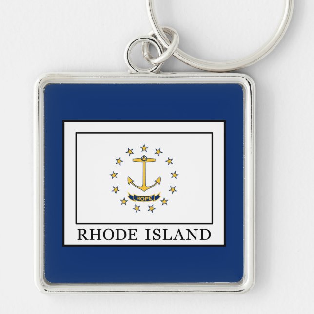 Rhode - ö fyrkantig silverfärgad nyckelring (Framsidan)