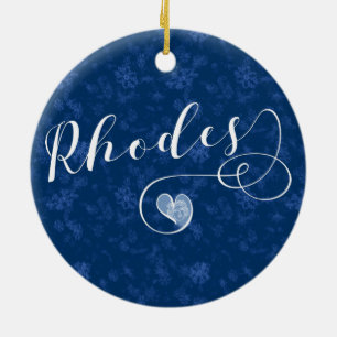 Rhodes Flagga in Heart, Greece Snowflake Julgransprydnad Keramik