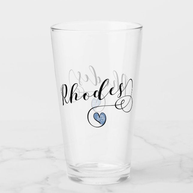 Rhodes Flagga in Heart, Grekland Glaskopp (Framsida)