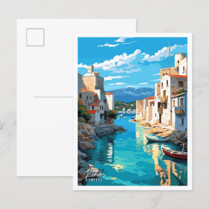 Rhodes Greece Art Vintage resor Illustration Vykort