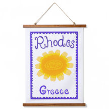 Rhodes Greece Bold Bloom Wood Topped Wall Tapestry