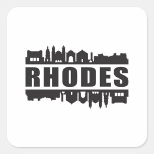 Rhodes Greece City Skyline Cityscape Resa Gift Fyrkantigt Klistermärke