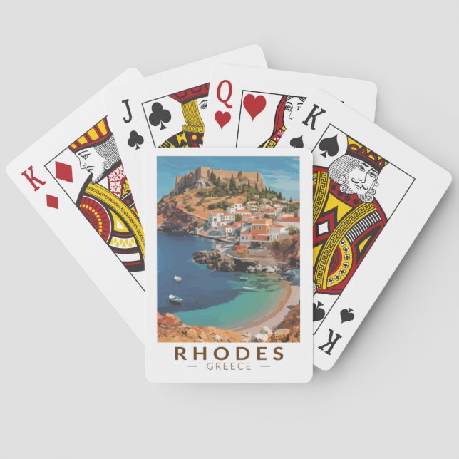 Rhodes Greece Illustration Travel Art Vintage Casinokort (Baksidan)