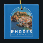 Rhodes Greece Illustration Travel Art Vintage Julgransprydnad Keramik<br><div class="desc">Rhodos retro-vektorns rörelsemodeller. Rhodos,  Greklands största Dodekanesiska öar,  är känd för sina strandorter och gamla ruiner.</div>