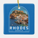 Rhodes Greece Illustration Travel Art Vintage Julgransprydnad Keramik<br><div class="desc">Rhodos retro-vektorns rörelsemodeller. Rhodos,  Greklands största Dodekanesiska öar,  är känd för sina strandorter och gamla ruiner.</div>