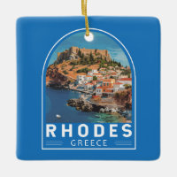 Rhodes Greece Illustration Travel Art Vintage