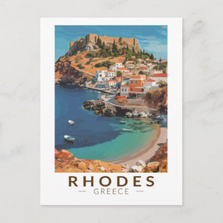 Rhodes Greece Illustration Travel Art Vintage Vykort