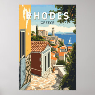 Rhodes Greece Old Town Travel Art Vintage Poster