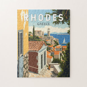 Rhodes Greece Old Town Travel Art Vintage Pussel
