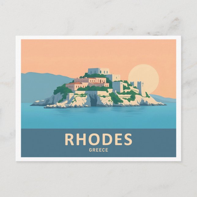 Rhodes Greece Pastel Travel - Medieval Old Town Vykort (Framsida)