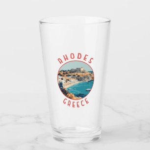 Rhodes Greece Retro Distress Circle Glaskopp