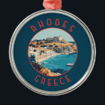 Rhodes Greece Retro Distress Circle Julgransprydnad Metall<br><div class="desc">Rhodos retro-vektorns rörelsemodeller. Rhodos,  Greklands största Dodekanesiska öar,  är känd för sina strandorter och gamla ruiner.</div>