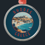 Rhodes Greece Retro Distress Circle Julgransprydnad Metall<br><div class="desc">Rhodos retro-vektorns rörelsemodeller. Rhodos,  Greklands största Dodekanesiska öar,  är känd för sina strandorter och gamla ruiner.</div>