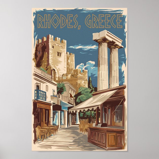 Rhodes Greece Ruins Travel Art Vintage Poster (Framsidan)