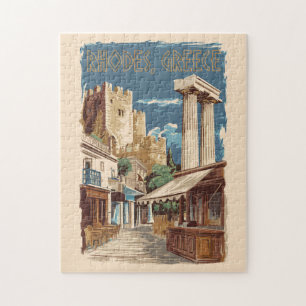Rhodes Greece Ruins Travel Art Vintage Pussel