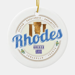 Rhodes Greece Vintage Island Aegean Souvenir Julgransprydnad Keramik