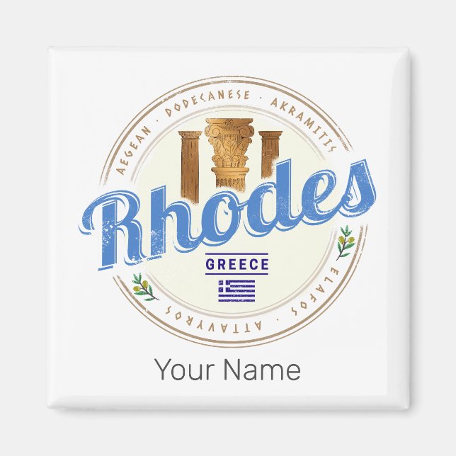 Rhodes Greece Vintage Island Aegean Souvenir Magnet (Framsidan)