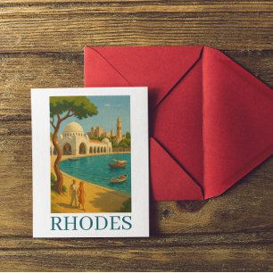 Rhodes Greece Vintage resor Art Vykort