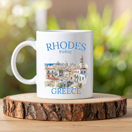 Rhodes Greece Watercolor – Greek Island Travel Kaffemugg