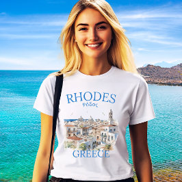 Rhodes Greece Watercolor Landscape – Greek Island T Shirt