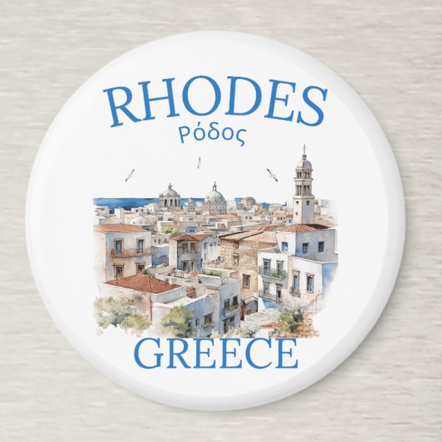Rhodes Greece Watercolor Landscape – Souvenir Magnet (Skapare uppladdad)