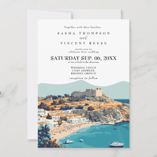 Rhodes Greece Wedding Invitation Retro Inbjudningar (Framsida)