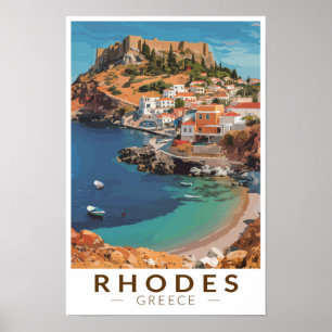 Rhodes Grekland Illustration Resa Konst Vintage Poster
