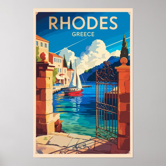 Rhodes Grekland Resa Konst Vintage Poster (Framsidan)