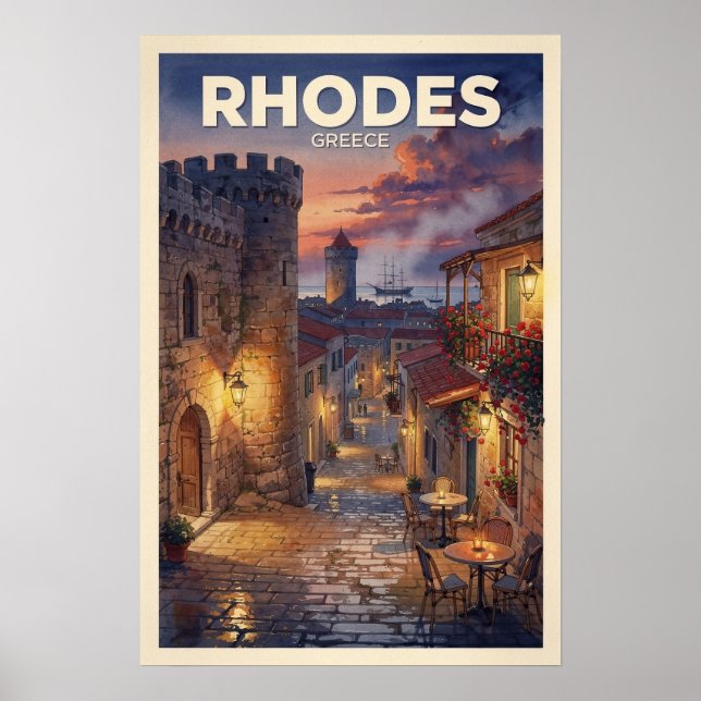 Rhodes Grekland Vintage Resa Poster (Framsidan)