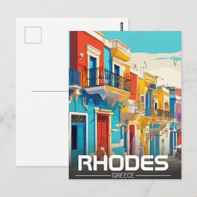 Rhodes, Greklands ön souvenir Vykort (Fram/baksida)