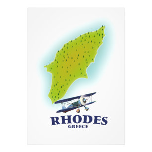 Rhodes, Greklands reseaffisch på ön karta. Fototryck