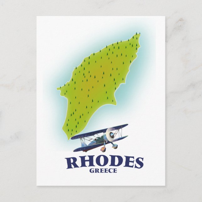 Rhodes, Greklands reseaffisch på ön karta. Vykort (Framsida)