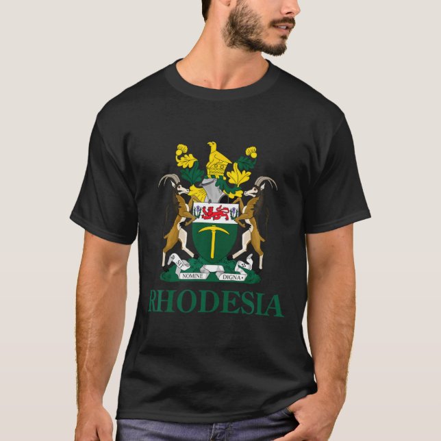Rhodesia Coat Of Arms Zimbabwe Funny South Africa  T Shirt (Framsida)