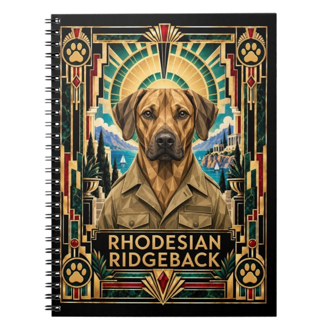 Rhodesian Ridgeback, Art Deco Hund Anteckningsbok (Framsidan)