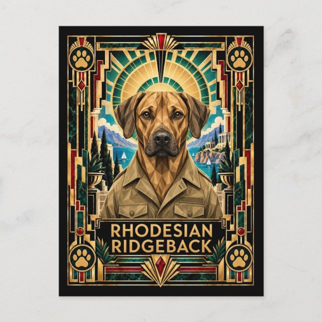Rhodesian Ridgeback, Art Deco Hund Vykort (Framsida)