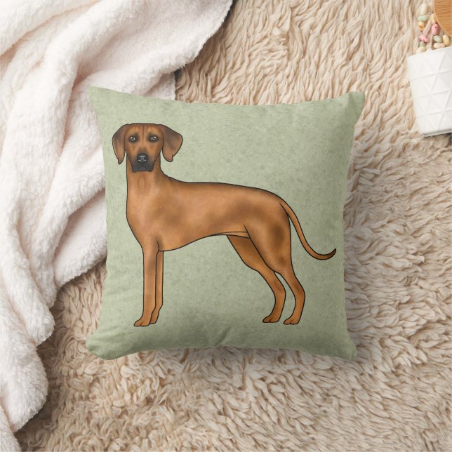 Rhodesian Ridgeback Brun Tecknad Lejon Hund Grön Kudde (Filt)