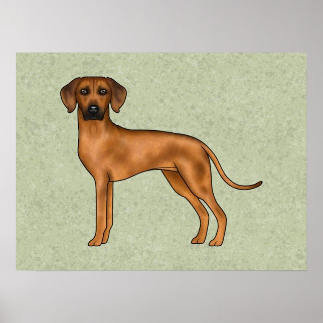 Rhodesian Ridgeback Brun Tecknad Lejon Hund Grön Poster (Framsidan)