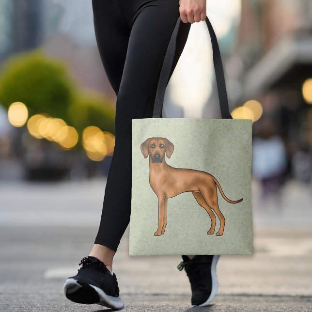 Rhodesian Ridgeback Brun Tecknad Lejon Hund Grön Tygkasse (Please note: This image is a digital mockup. The product may not be in scale.)
